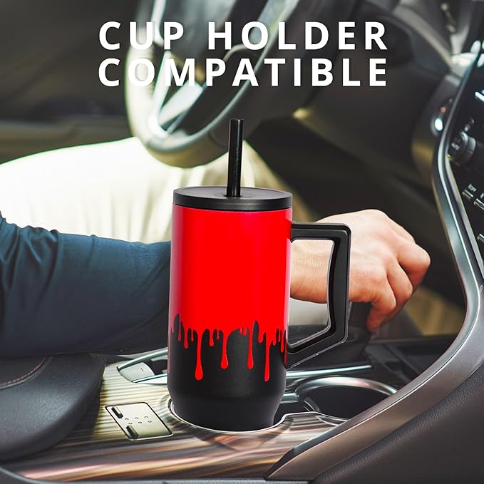 Elemental 40 oz Tumbler with Handle and Straw - Spill Proof Insulated Stainless Steel Commuter for Hot and Cold Beverages - Travel Coffee Mug with 2 Straws & Spill Proof Lid - 40oz - Sanguine Drip - Bloomnest