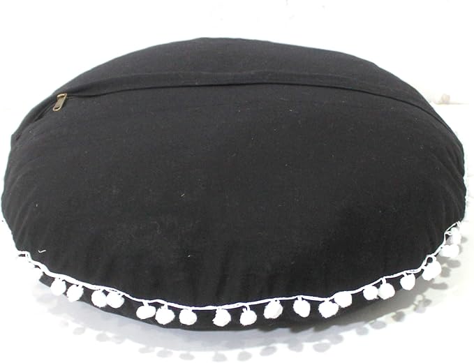 CRAFT KALA Meditation Floor Pillow Cover, Round Large Pillows Cover Seating for Adults, Bohemian Mandala Circle Cushions Cover for Outdoor Fireplace Yoga Living Room (Black, 22" Round) - Bloomnest