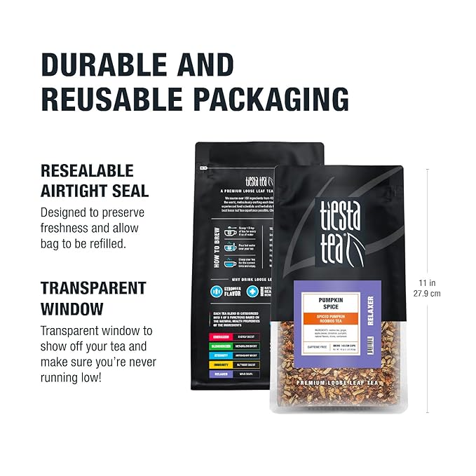 Tiesta Tea - Pumpkin Spice Rooibos Loose Leaf Tea, Premium Caffeine-Free Herbal Infusion, Brew Hot or Iced, Makes up to 200 Cups, Resealable Bulk Pouch, 16 Ounce - Bloomnest