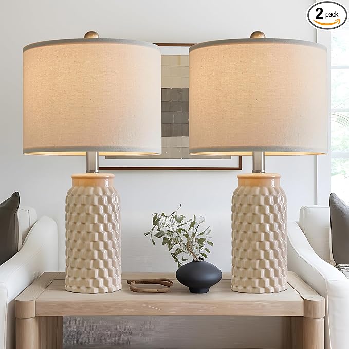 20.5" Modern Ceramic Bedside Lamp Set of 2 for Bedroom Decor Farmhouse Table Lamp for Living Room Office Dorm - Bloomnest