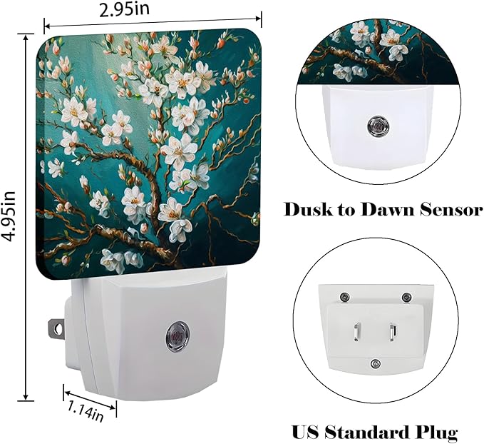 Blossoming Almond Tree Night Light,Plug-in Nightlights Auto Sensor Night Lamp Dusk to Dawn Lamp Home Decor for Nursery Children Girls Boys