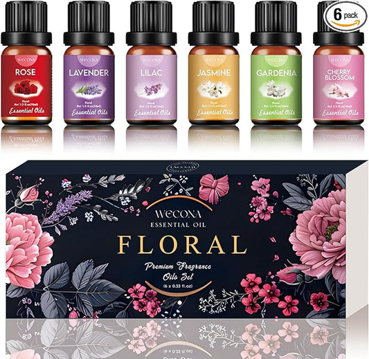Floral Essential Oils Set for Diffusers & Candle Making - 6x10ml Natural Botanical Blends with Rose, Lavender, Lilac, Jasmine, Gardenia, Cherry Blossom Scents - Bloomnest