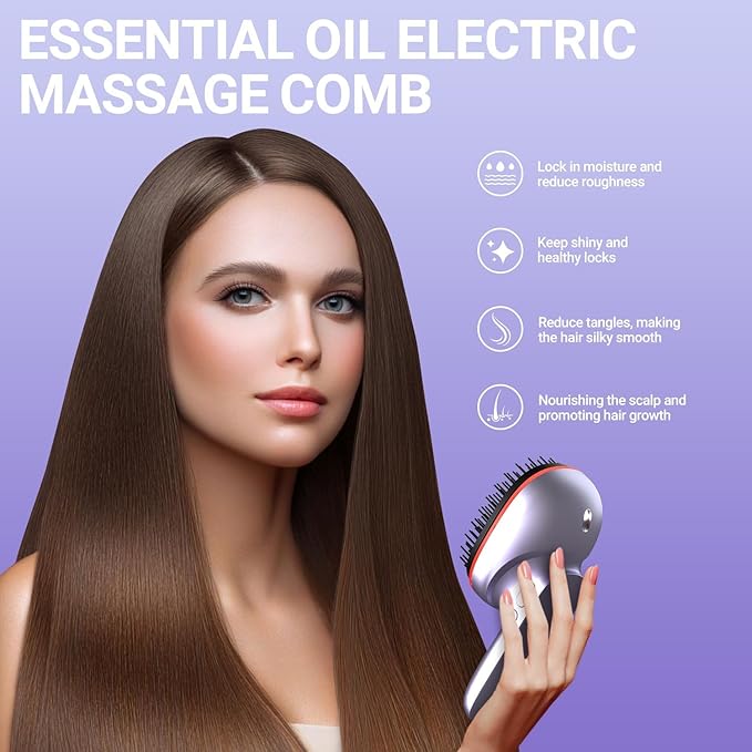 Electric Scalp Massage Brush with Red Light, Vibrating Hair Growth Massager, Portable Deep Brush Head Tool with Essential Oil Spray Function,Give Gifts to Parents and Family Members (Silvery) VEADONS