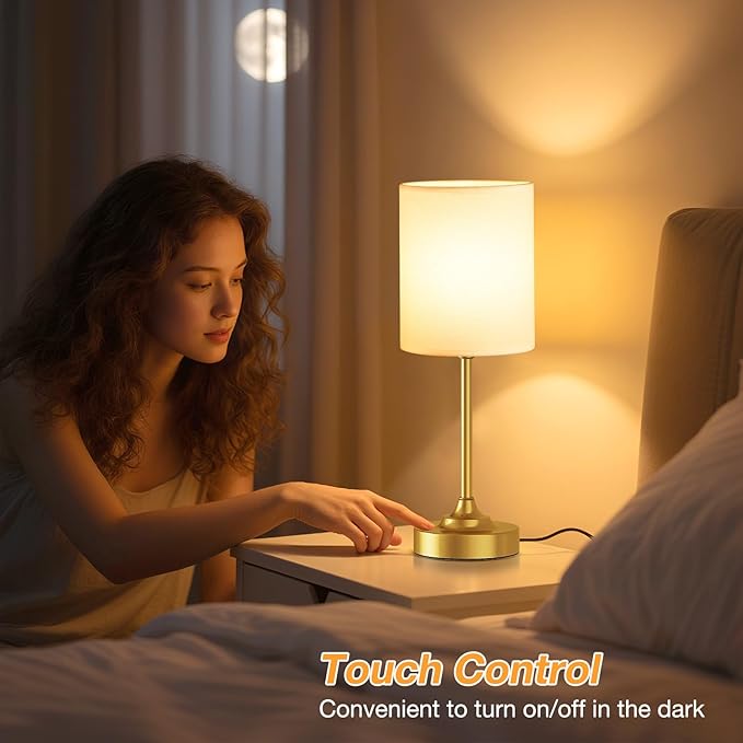 Touch Bedside Table Lamps for Bedroom - 3 Way Dimmable Gold Nightstand Lamp, Small Desk Lamp for Office, Living Room, Dorm Room, Reading - Bloomnest