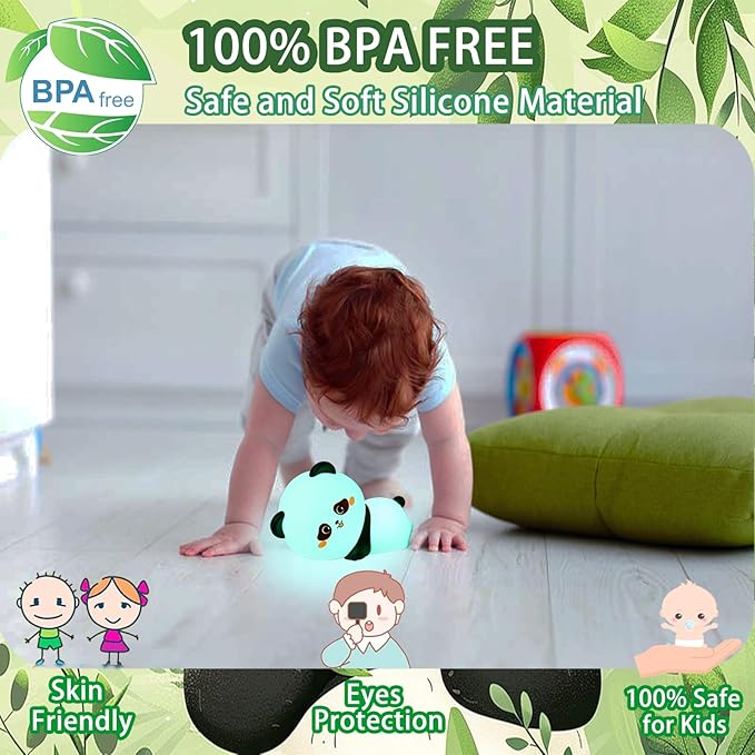 Cute Night Light Panda Night Light for Kids,16 Colors Dimmable Baby Night Lights for Nursery, Silicone Rechargeable Nightlight for Kids Room,Gifts Stuff for Boys Girls Baby,Toddler Decor - Bloomnest