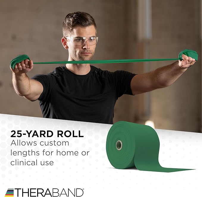 THERABAND Resistance Band 25 Yard Roll, Non-Latex Professional Elastic Stretch Bands for Upper & Lower Body Exercise Workouts, Physical Therapy, Lower Pilates, Flexibility, & Rehab, Dispenser Box - Bloomnest