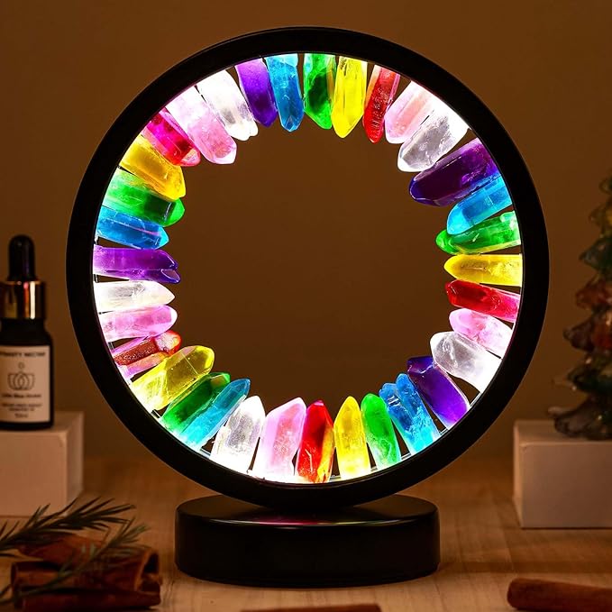 Runyansghi Chroma Electroplated Single Point Crystals Night Lamp 8.6" Healing Crystal Bedside Lamp USB Port 3 Colours Dimming Mode Bedroom Lamp Suitable Night Light Office Home Decor Gift - Bloomnest