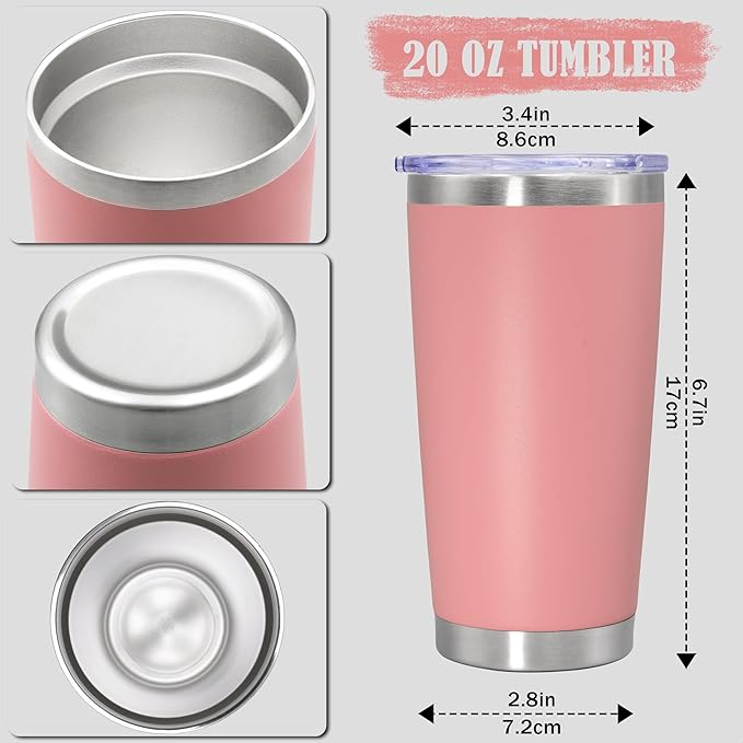 20 oz Tumbler Coffee Travel Tumblers Bulk with Lid Stainless Steel Double Wall Vacuum Insulated Mug Powder Coated Cups fit Car Cupholder for Hot and Cold - Pink, 12Pack