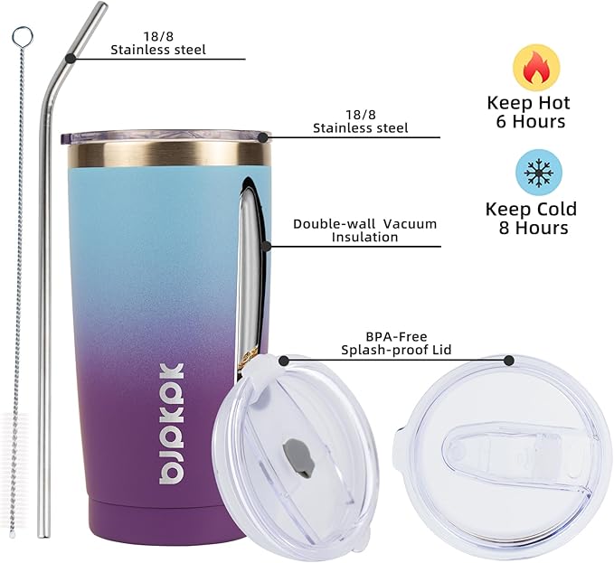 BJPKPK 20 oz Stainless Steel Vacuum Insulated Tumblers with Lids and Straw Reusable Travel Water Mug Double Wall Coffee Cup for Women and Men,Ocean Dream - Bloomnest