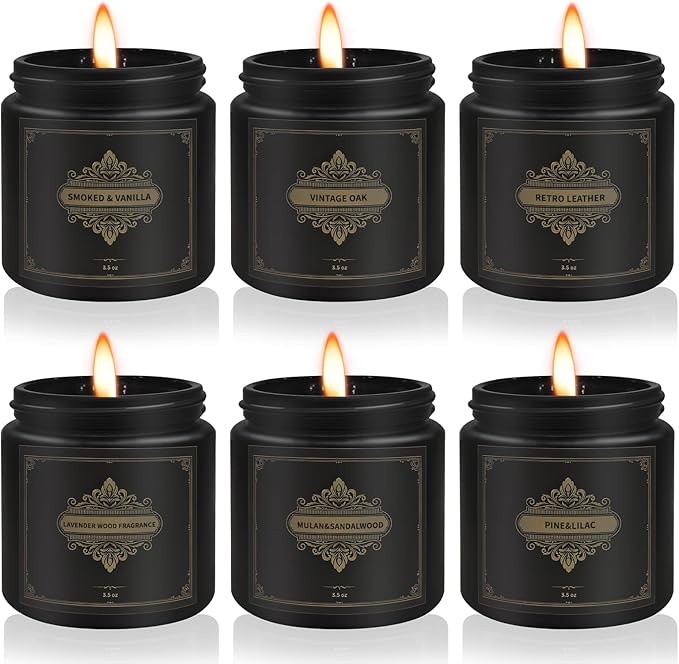 Gifts for Men,6 Pack Scented Candles for Men, Scented Candles Set Soy Candles for Home Him,Father's Day Gifts, Scents of Rosemary/Fresh Rose/Cedar Teak/Grapefruit/Rose & Pomegranate Berry/Fig - Bloomnest