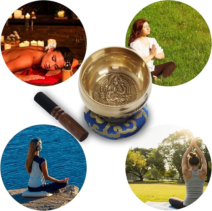 REGIS Tibetan Singing Bowl Set ， Mindfulness, and Stress Relief zen decor，Bowl Handcrafted in Nepal for Healing and Mindfulness (gold, 4 inch) REGIS