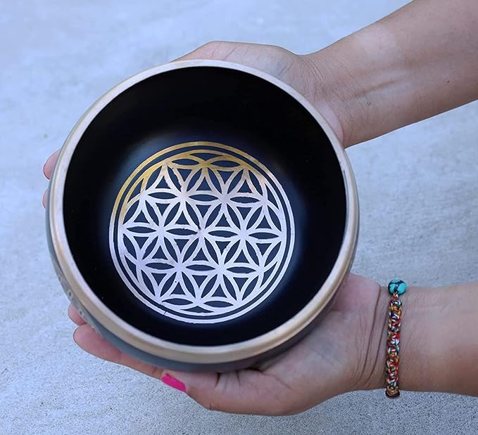 Tibetan Flower Of Life Singing Bowl Mallet Cushion Set ~ For Meditation, Yoga, Spiritual Healing and Mindfulness ~ Extra Large DharmaObjects
