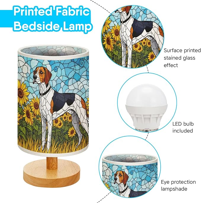 Treeing Walker Coonhound Table Lamp LED 3-Color Pressed Bedside, Dog Shade Lamp with Wood Base for Bedroom Living Room Desk Office - Bloomnest