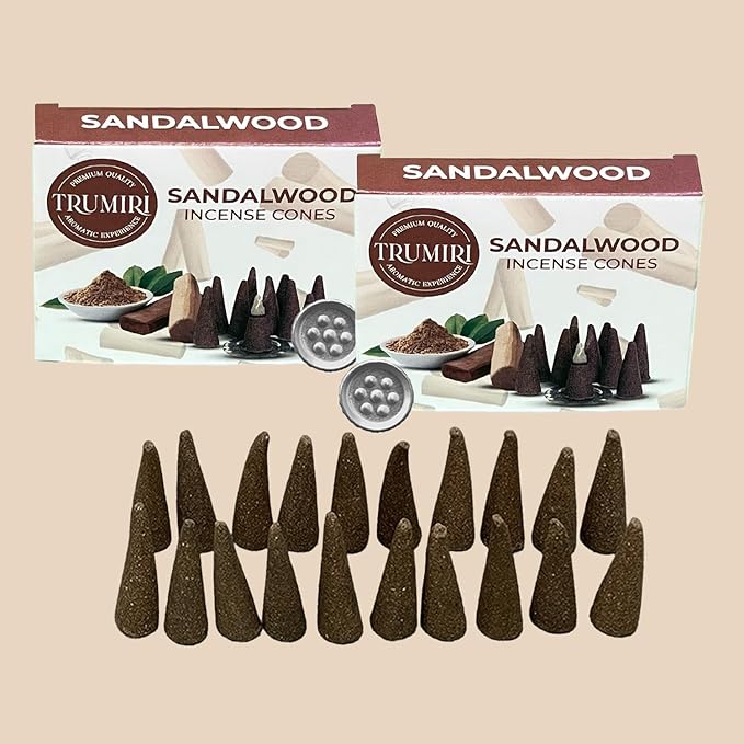 TRUMIRI Sandalwood Incense Cones - Total 20 Cone Incense - Dual Pack of 10 Insence Cones - Incense Cones Scented - Cone Incense Scents - Insense Cones - Incent Cone TRUMIRI
