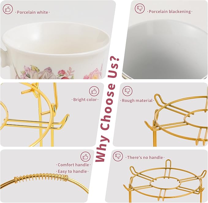 20-Pieces Porcelain Bone china Tea Sets,Gold Rim Coffee Set with Golden Metal Rack,Tea Gift Sets for Home&Party(003) - Bloomnest