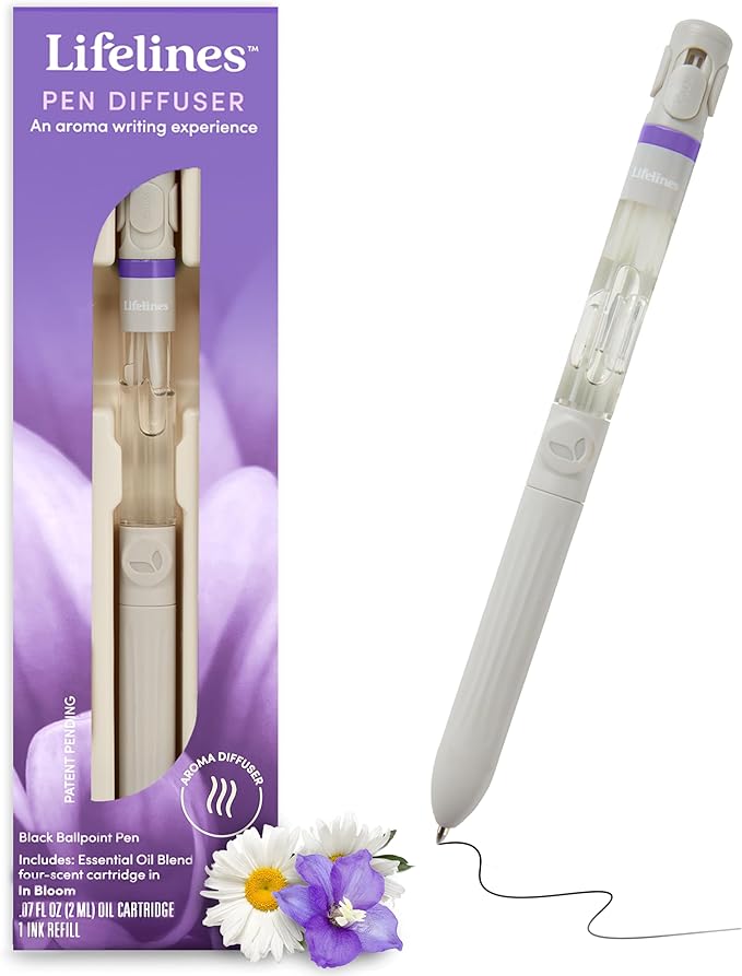 Lifelines Pen Diffuser, in Bloom - 1mm Black Ballpoint Pen with Scented Essential Oil Blends – Aromatherapy Diffuser & Sensory Immersion Diffuse Aroma As You Write - Bloomnest