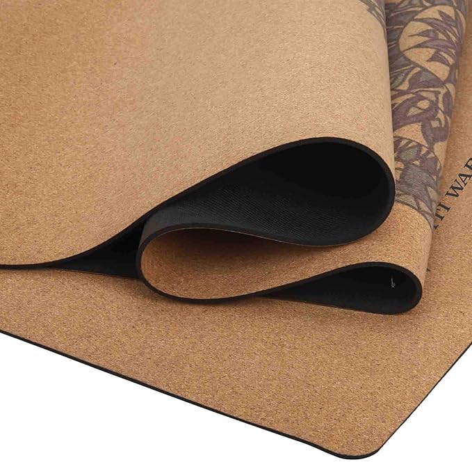 Shakti Warrior Cork Yoga Mat - Artist Designed, Premium Printed Eco-Friendly Non-Slip mat, Great for Regular & Hot Yoga, Pilates, Workouts 72 inch x 24 inch x 3mm Thick - Bloomnest