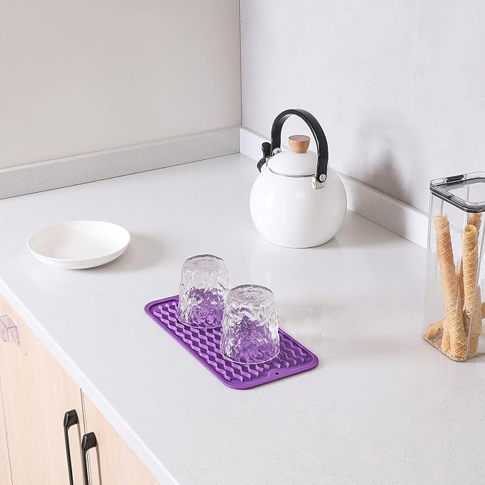 Silicone Dish Drying Mat for Multiple Usage,Easy clean,Eco-friendly,Heat-resistant Silicone Mat for Kitchen Counter or Sink,Refrigerator or Drawer Liner Purple S 12 inches x 6 inches - Bloomnest