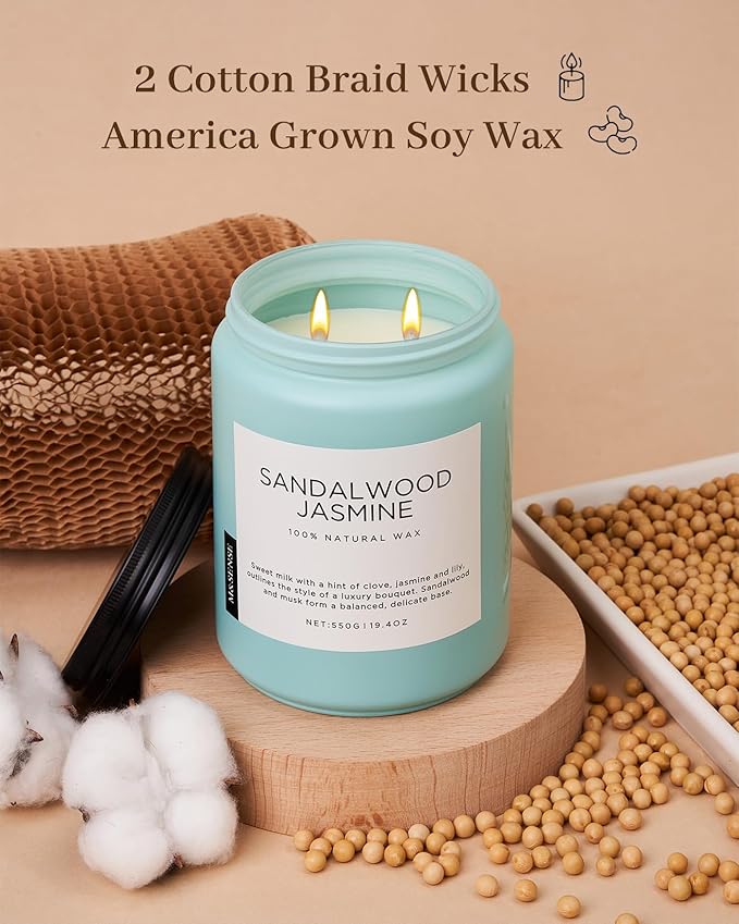 M&SENSE Sandalwood Jasmine Scented Candles, Large Soy Natural Long Lasting 19.4oz 110 Hour Burning Floral Non Toxic Double Wick Aromatherapy Candle Gifts for Women Friend - Bloomnest
