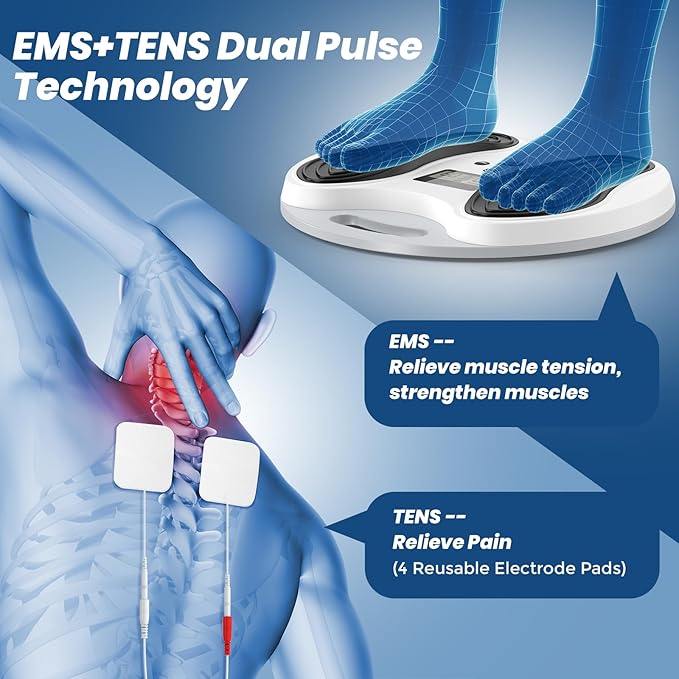 EMS Foot Massager for Neuropathy Relief, TENS Foot Nerve Circulation Stimulator for Pain Relief, Muscle Stimulator with 4 Body Pads, Relieves Swelling, Cramps, Plantar Fasciitis - Bloomnest