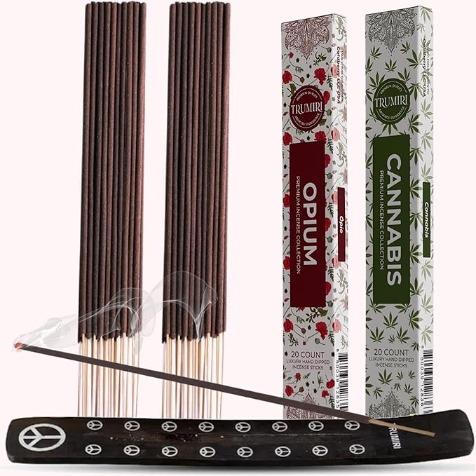 Trumiri Incense Sticks - Combo Pack of 40 Insence-Sticks - 20 Opium + 20 Cannabis - Insenses - Insents - Incents - Inscense - Incence - Incienso - All Natural Incense Sticks TRUMIRI