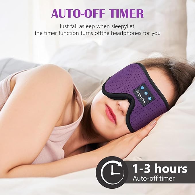 Sleep Headphones, Sleep Mask Bluetooth Wireless Music Eye Mask, Mask with Bluetooth Headphones Ultra-Thin Stereo Speakers Perfect for Sleeping (Purple) - Bloomnest