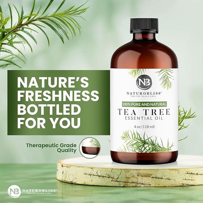NaturoBliss Essential Oil with Glass Dropper - 100% Pure and Natural - Essential Oils for Diffuser, Aromatherapy, Soap and Candle Making, Tea Tree Essential Oil, Tea Tree Oil, 4 Fl Oz - Bloomnest