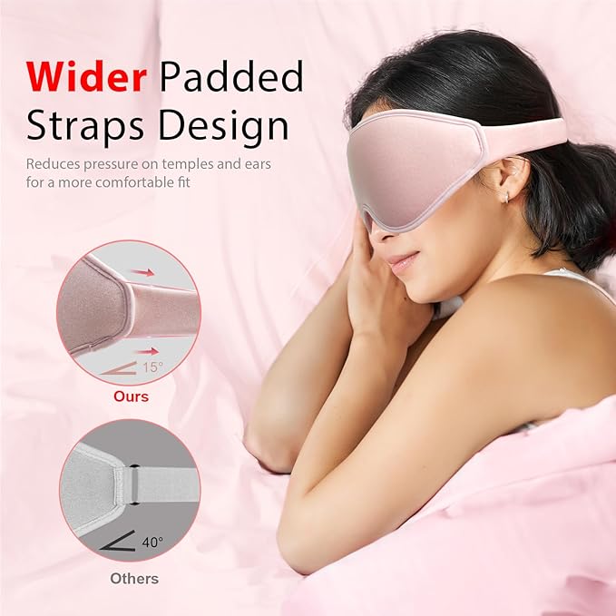 3D Sleep Mask with Earplugs, 100% Light Blackout Eye Mask for Sleep, Washable Sleeping Mask, 0 Pressure Eye Covers for Sleep with Wider Adjustable Strap, Only 1.3oz Light Soft Sleeping Mask (Pink) - Bloomnest