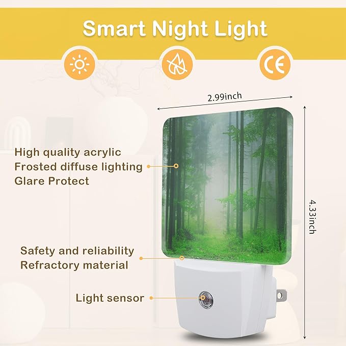 Misty Forest Night Light, Fantasy Green Tree Night Lights Plug Into Wall with Dusk to Dawn Sensor Wall Lamp, Nightlights for Bedroom, Bathroom, Hallway, Kitchen, Gifts Ideal for Girls Women - Bloomnest