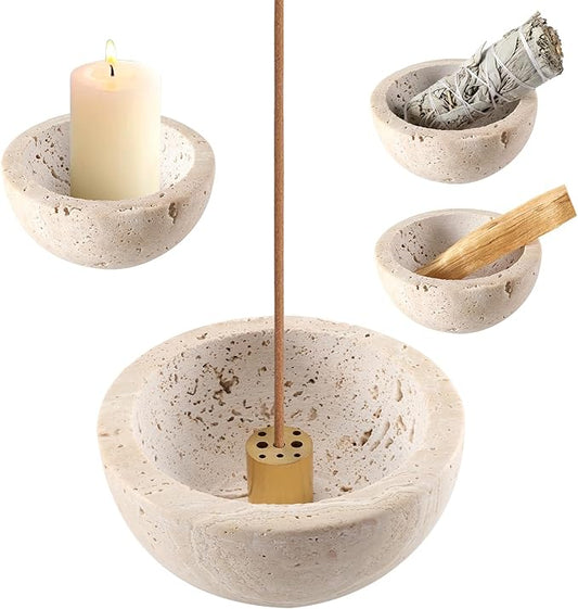 Incense Holder for Sticks and Cones - Handcrafted Limestone Incense Burner and Ash Catcher, Modern Stone Holder for Aromatherapy, Meditation, and Japanese Incense - Bloomnest