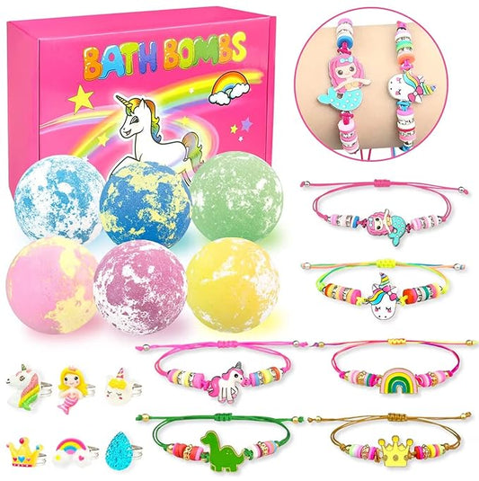 Bath Bombs for Kids with Surprise Inside 6 Large Organic Bubble Kids Bath Bomb with Bracelets and Rings Toys Safe and Natural bathbombs Easter Gifts for 4 5 6 7 8 9 Years Old Girls Birthday Christmas - Bloomnest