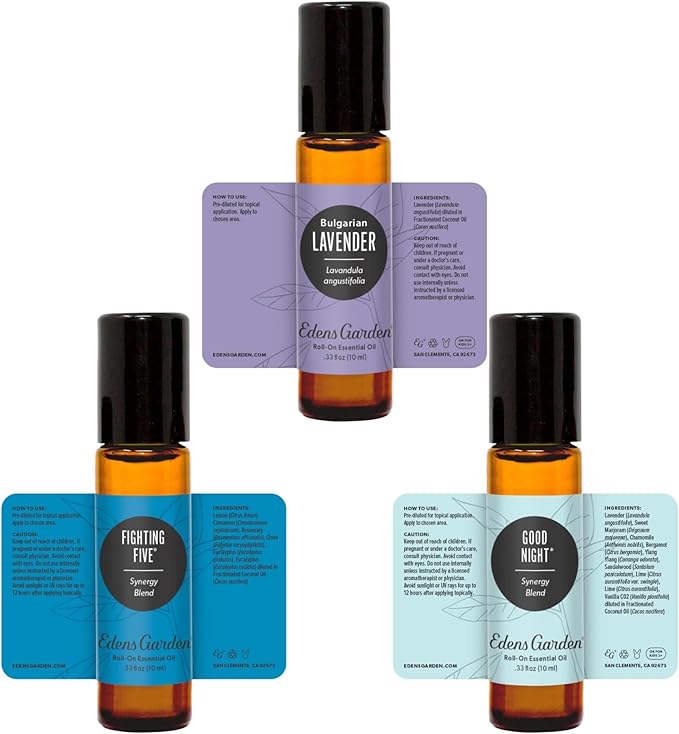 Edens Garden Essential Oils Best of The Best Roll-On 3 Set – 100% Pure Therapeutic Grade, Ready-to-Use Aromatherapy: Fighting Five, Good Night & Lavender Oil - for Skin & Home, 10 ml Roll-On/ 3 Pack - Bloomnest