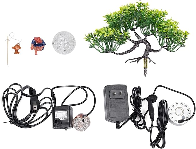 Gdrasuya10 110V Desktop Fountain Fish Tank Mini Waterfall with Fisherman, LED Lighting Fountain Simulation Resin Rockery Water Fountain Bonsai Ornaments for Home, Office, Bedroom, Desk - Bloomnest