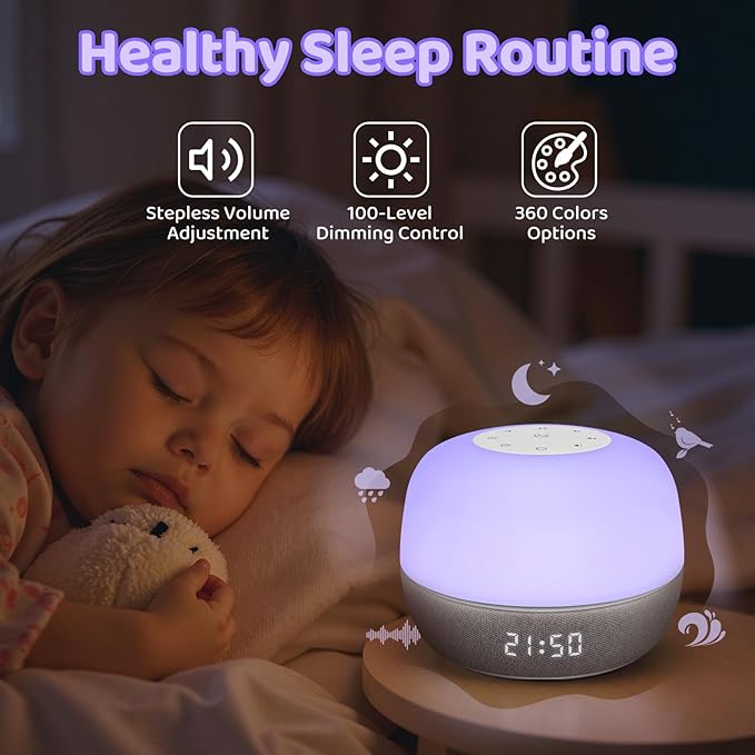 2025 Mom's Choice Awards | Sound Machine Baby White Noise Machine with Sunrise Alarm Clock & App Control – 360° RGB Night Light, Sleep Soother for Adults & Kids, Baby Essentials for Newborns - Bloomnest