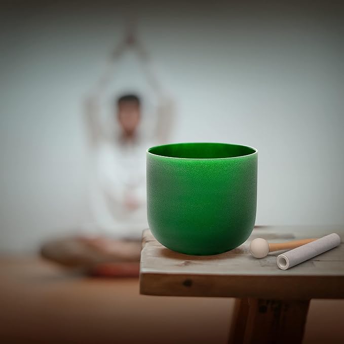ALIOTH Green 8 inch F Note Crystal Singing Bowl Heart Chakra with Singing Bowl Striker - Bloomnest