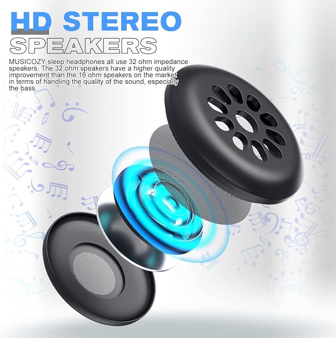 MUSICOZY Sleep Headphones, Bluetooth 5.4 Sleep Mask Headband Headphones Sleeping Eye Mask, Wireless Music Earbuds Earphones with HD Ultra-Thin Stereo Speakers for Side Sleepers Men Women - Bloomnest
