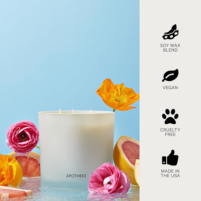 Apotheke 3-Wick Scented Candles for Home, Sea Salt Grapefruit - 26 oz Soy Wax Jar Candle Gift for Women - Long-Lasting Fragrance with Perfume-Grade Essential Oils - Pepper, Dew Drops & Tarragon - Bloomnest
