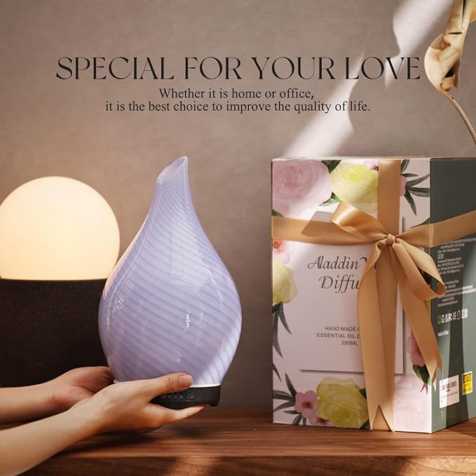 Porseme 280ml Essential Oil Diffuser Glass Color Changing Aroma Air Diffusers Aromatherapy Ultrasonic Cool Mist Humidifier 7 Running Hours Waterless Auto-Off for Sleeping, Yoga, Spa (Pure Purple) - Bloomnest