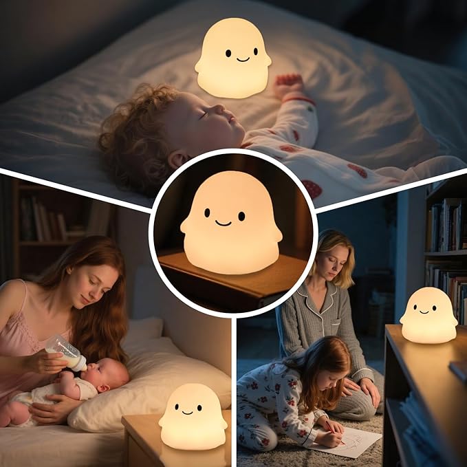 Halloween Ghost Night Light, Kids Halloween Gifts - Cloud Nightlight, Halloween Decorations, Squishy Silicone, Dimmable, Rechargeable, 30-Min Timer, Bedroom Nursery Bedside, Room Decor - Bloomnest