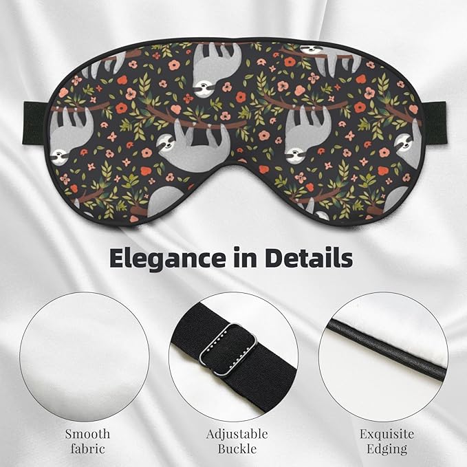 Cute Funny Sloth Floral Sleep Mask, Soft Comfort Eye Shade, Blackout Eye Cover for Deep Rest, Travel, Nap, Meditation - Bloomnest