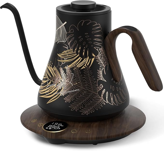 Gooseneck Electric Kettle with ±1℉ Temperature Control for Pour Over Coffee & Tea, Quick Heating, BPA-Free Stainless Steel, Built-in Brew Timer, 1500W/0.9L (Rainforest) - Bloomnest