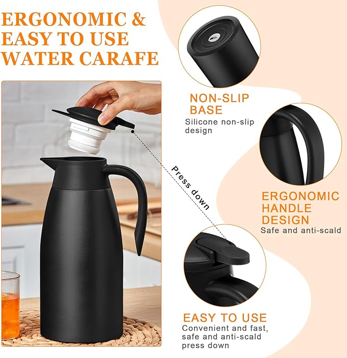 Norme 2 Pcs Thermal Coffee Carafe Insulated Stainless Steel Coffee Carafe for Hot Liquid Vacuum Thermal Pot Creamer Pitcher Dispenser with Brushes Keeping Hot Water Milk(Black) - Bloomnest