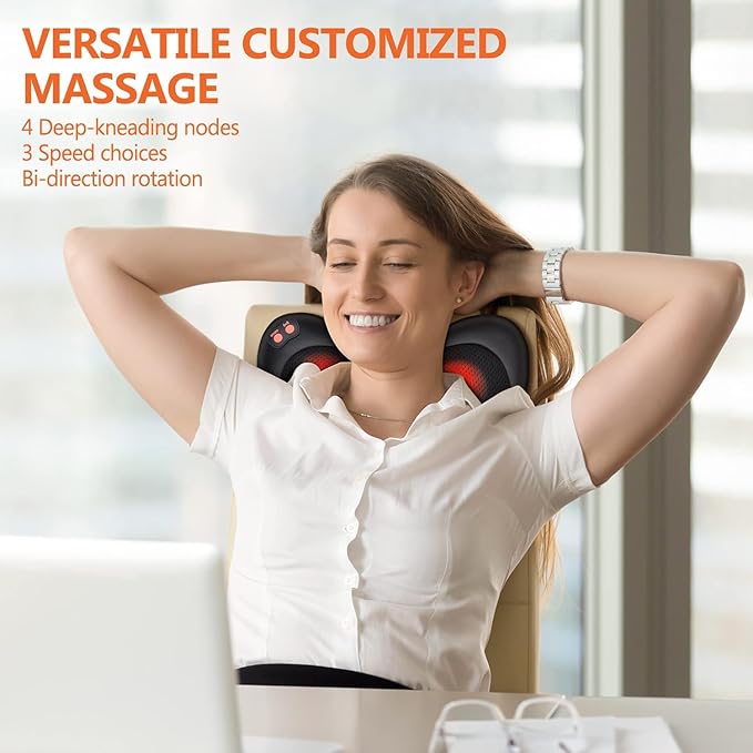 Brelley Neck and Back Massager with Heat Electric Shiatsu Deep Tissue Kneading Massage for Neck, Back, Shoulders, and Legs