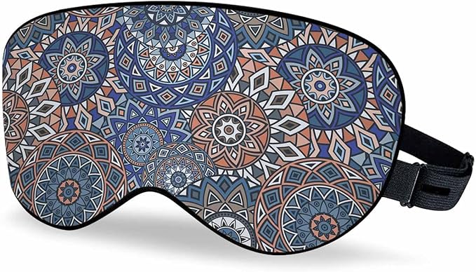 Ethnic Floral Motives Sleep Eye Mask Mandala Stylized Boho Chic Summer Fashion Men Women Sleep Mask with Adjustable Strap Eye Cover Eye Shade for Travel, Nap,Meditation - Bloomnest