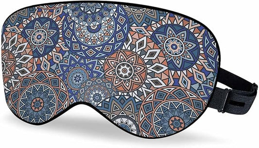 Ethnic Floral Motives Sleep Eye Mask Mandala Stylized Boho Chic Summer Fashion Men Women Sleep Mask with Adjustable Strap Eye Cover Eye Shade for Travel, Nap,Meditation - Bloomnest