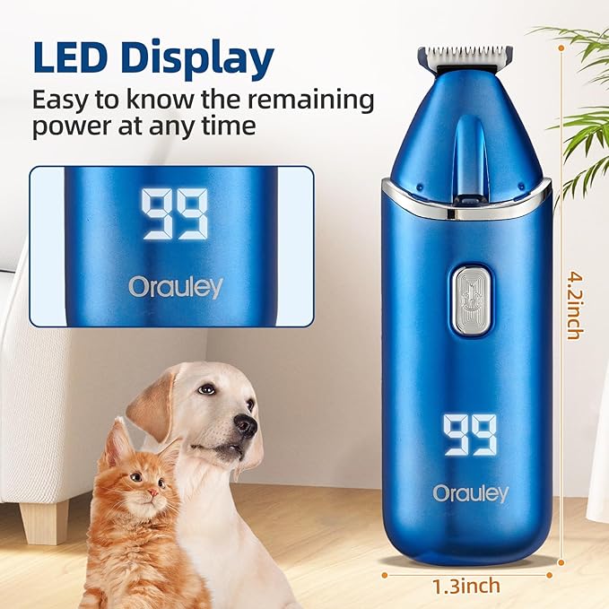 Dog Paw Trimmer, Low-Noise Dog Clippers for Grooming, 20mm-Blade Electric Pet Hair Trimmer with LED Light, Protective Cap, Rechargeable Pet Paw Grooming Clippers for Paws, Ears, Face, Jewel Blue - Bloomnest