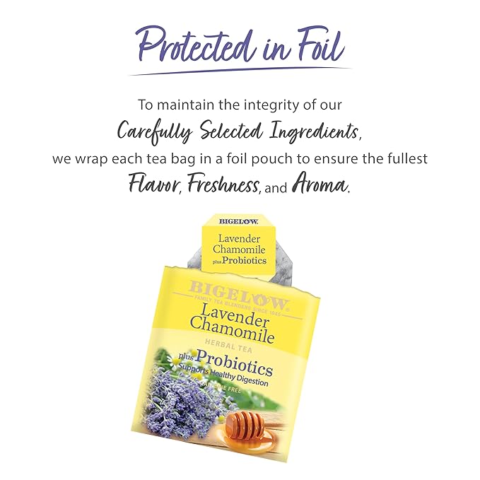 Bigelow Lavender Chamomile Plus Probiotics Herbal Tea, Caffeine Free with Lavender Chamomile, Box, 108 Total Tea Bags, 18 Count (Pack of 12) - Bloomnest