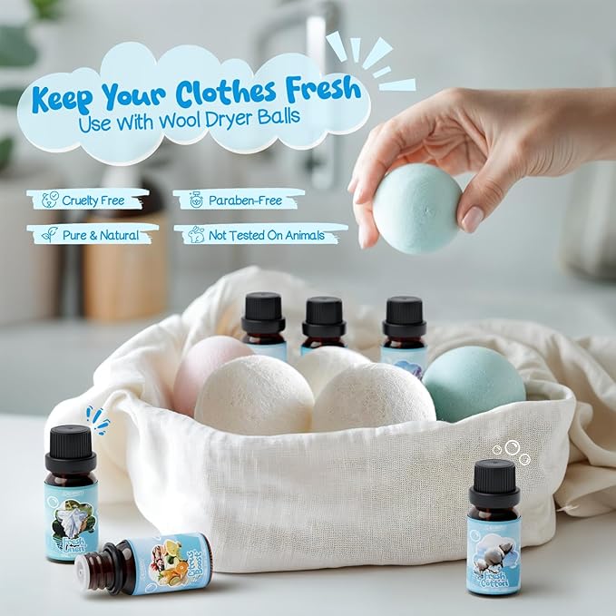 SALUBRITO Laundry Fragrance Oils, Clean Essential Oil Set for Home & Diffuser, Use With Wool Dryer Balls, Fresh Linen, Fresh Cotton, Lavender Field, Citrus Boost, Ocean Mist, Clean Laundry Scented Oil - Bloomnest
