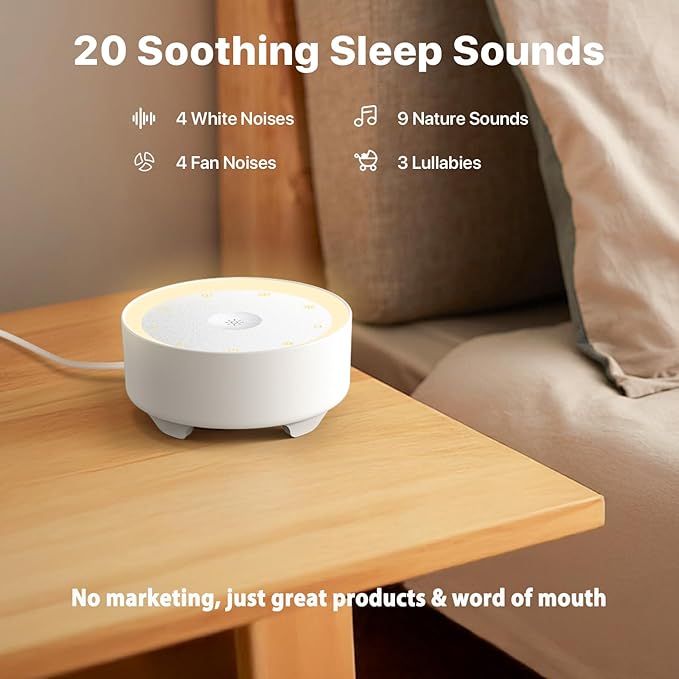 Kipcush Sound Machine & Night Light for Adults/Baby/Kid. White Noise Machine with Max 8H Timer & 20 Soothing Sleep Sounds. Small Size & Portable Design for Bedroom, Office, Travel. Favorites Buttons - Bloomnest