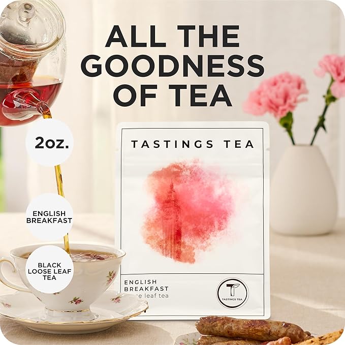 Tastings Tea English Breakfast Tea, 3.5 oz. | Natural Loose-Leaf Black Tea Blend with Assam & Nilgiri Flavor | Caffeinated - Bloomnest